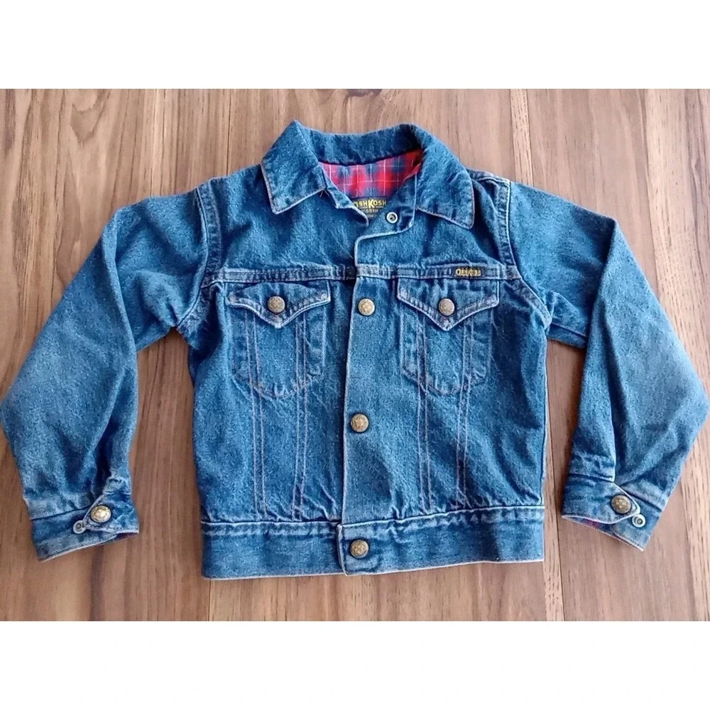 OshKosh B'Gosh Flannel lined Kids denim jacket No Size Tag - See measurements